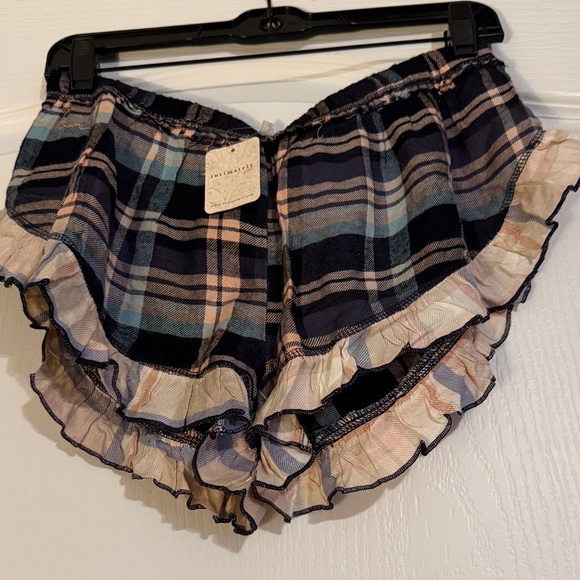 Free People Blue Plaid Ruffle Sleep Shorts - Picture 3 of 5